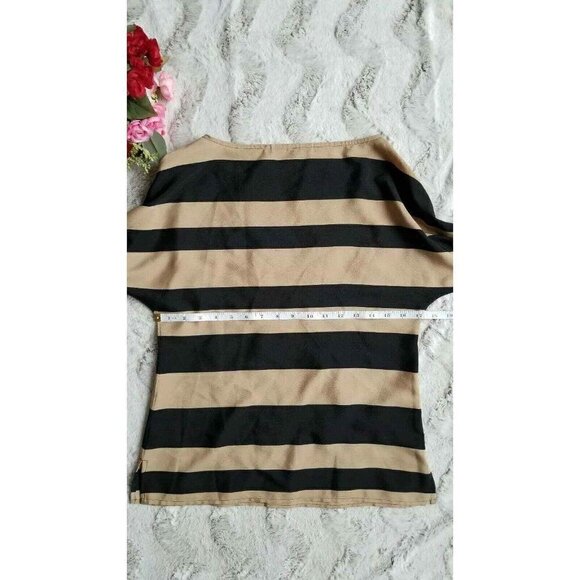 ✨️CL Ann Taylor Loft Brown Black Horizontal Stripe Lightweight Blouse Size XS - Picture 8 of 8